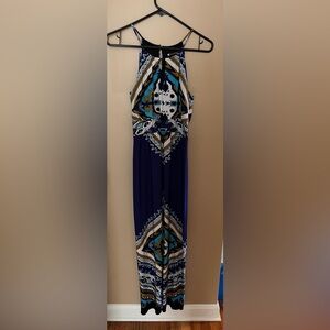 Valerie Bertinelli Blue and Gold Maxi Dress